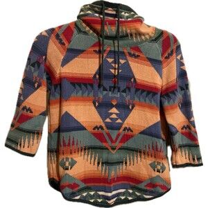 VTG Womens Chaps Navajo Aztec Print Cowl Neck Knit Sweater MED 90s Y2K